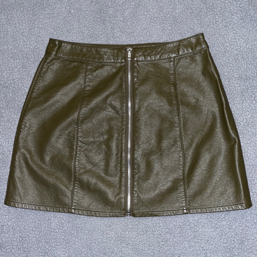 Faux Leather Olive Green Skirt